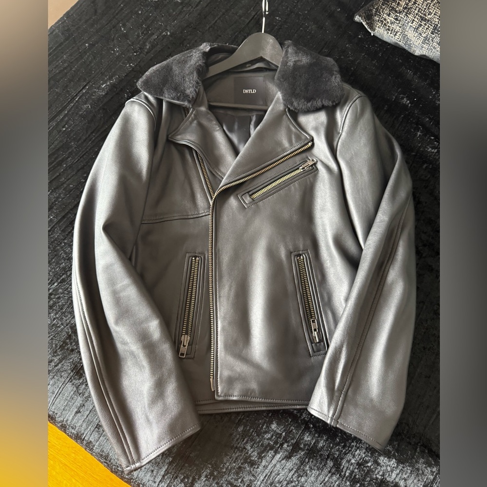 Winter DSTLD Genuine Leather jacket with detachable fur collar Water resistant